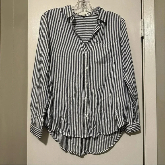 Beach lunch lounge long sleeve thin button up blue white stripe size S - Picture 1 of 7
